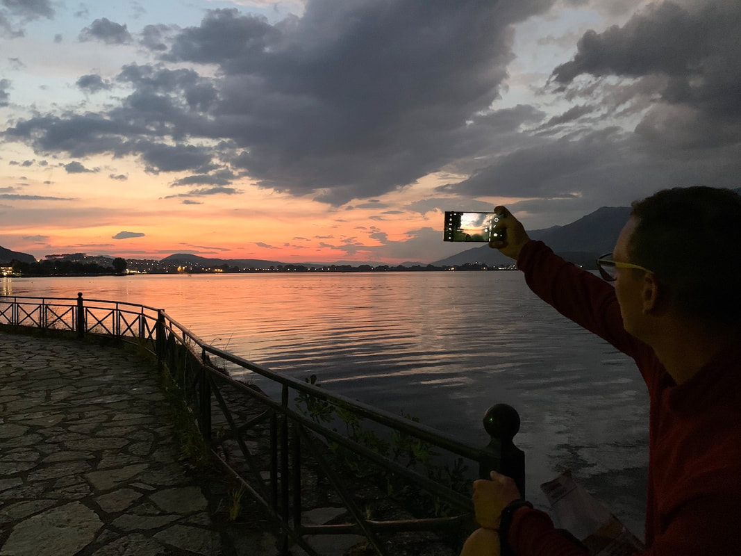 Sunset in Lake Pamvotida in Ioannina, Greece