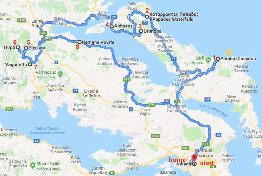 road trip, map, route, greece, summer, camping